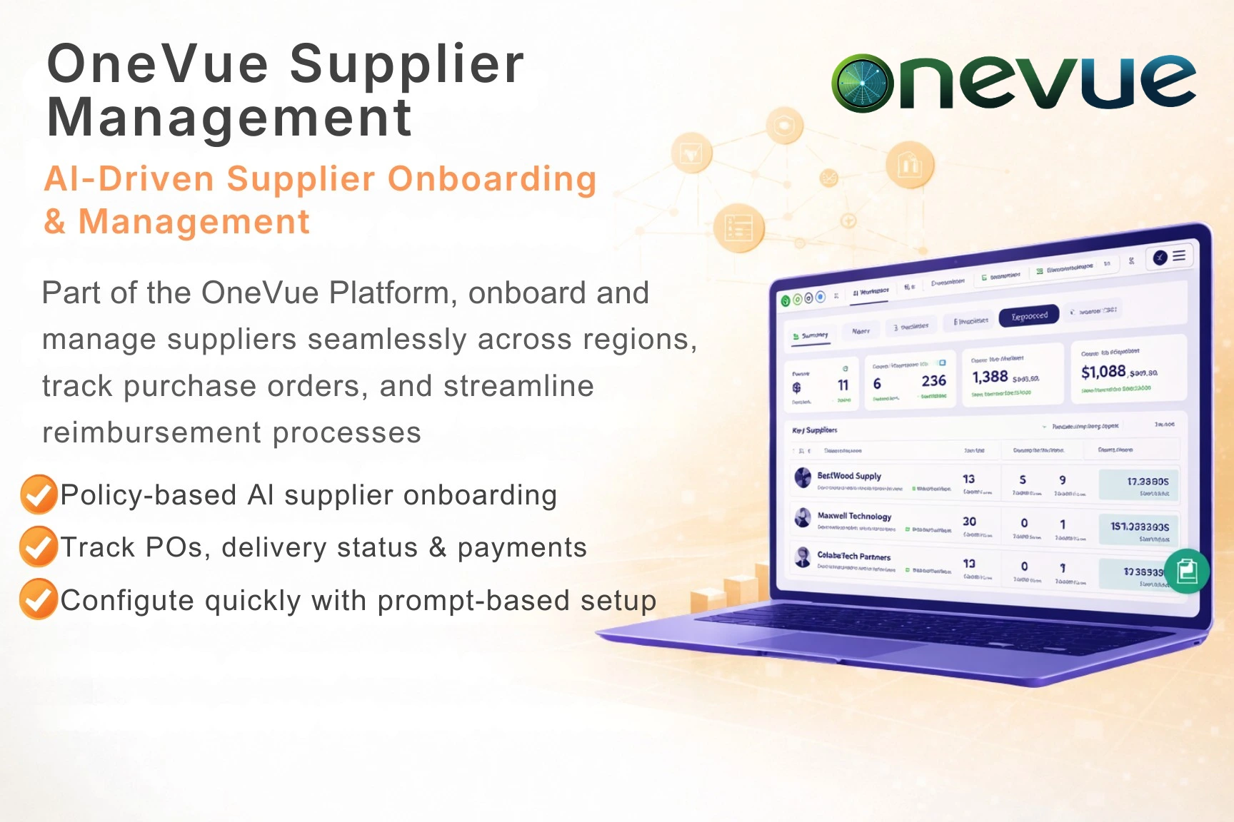 OneVue Supplier Management Screenshot