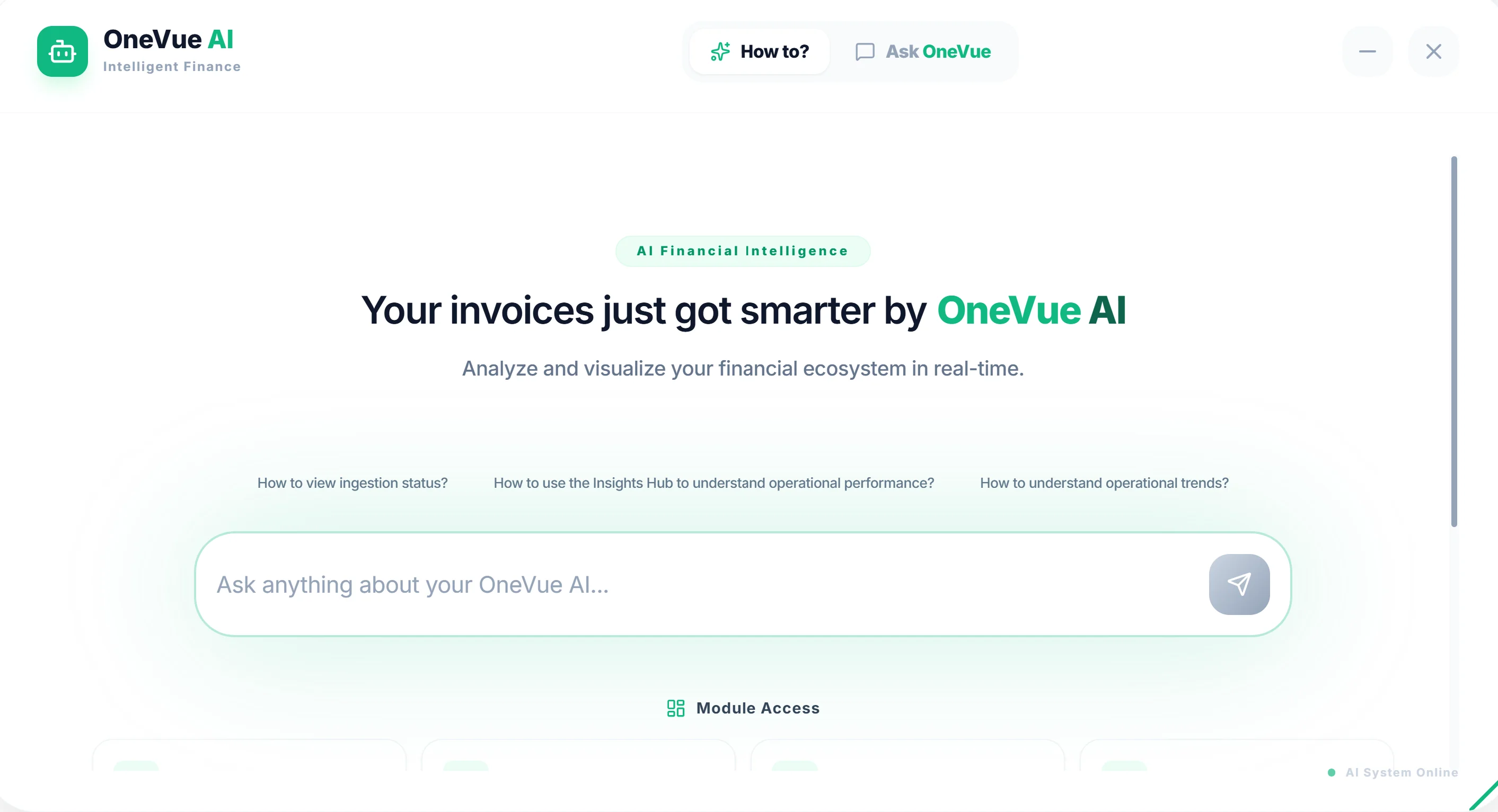 OneVue AI search interface with natural language capability